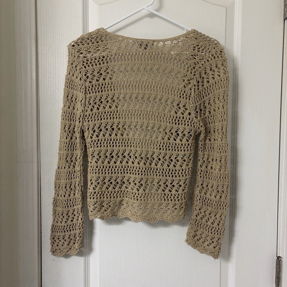 Vintage Crochet Coastal Grandma Boho Cottage Tie Front Cardigan Womens Small - Picture 5 of 5